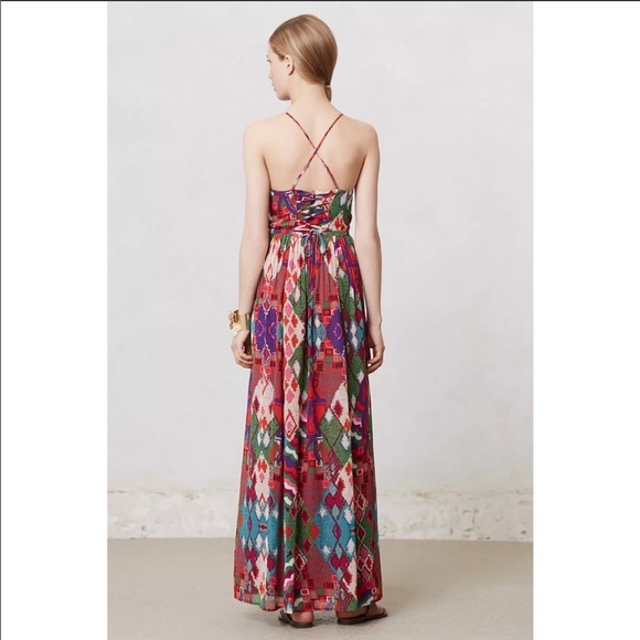 Anthropologie Maeve Tarana boho maximalist print Maxi Dress red 12 L - Picture 4 of 8
